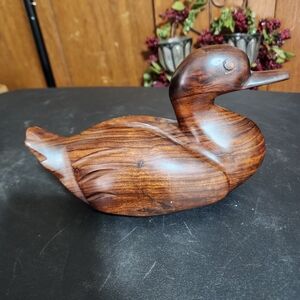 VINTAGE CARVED IRONWOOD DUCK FIGURE WOOD DUCK DECOY
